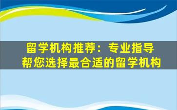 留学机构推荐：专业指导 帮您选择最合适的留学机构